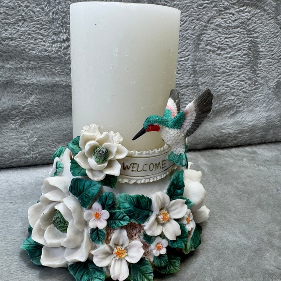 Hummingbird Floral Pillar Candle Holder Set Welcome Spring Decor Cottagecore VTG - Picture 3 of 9